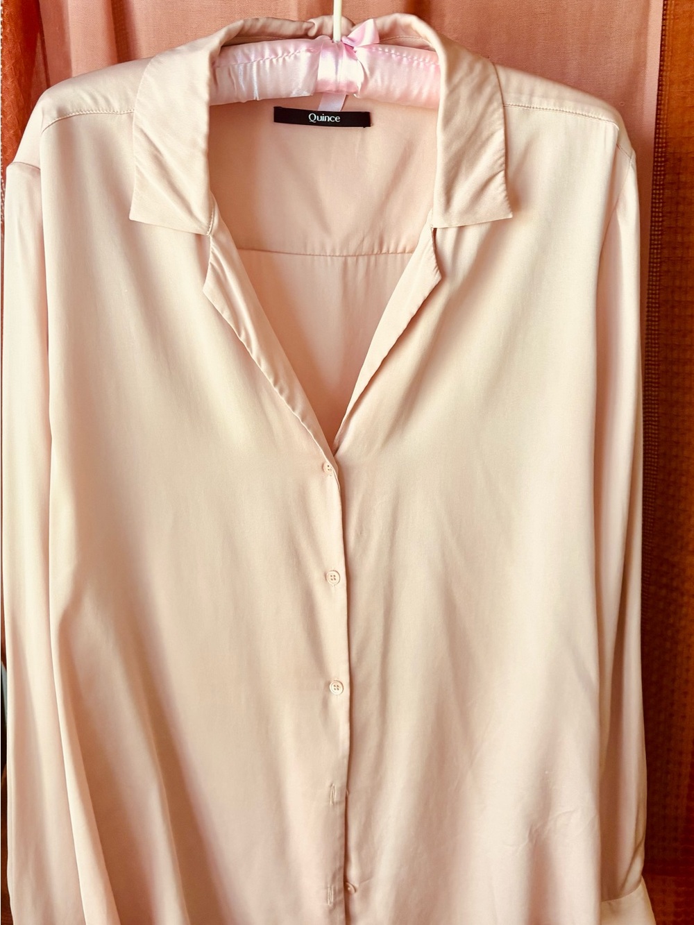Classic Quince Pale Blush Pink Long Sleeve Washable Silk Blouse